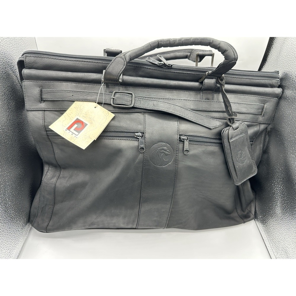 Piel Leather 9506-BLK Carpet Bag Black Genuine Leather Weekender NWT